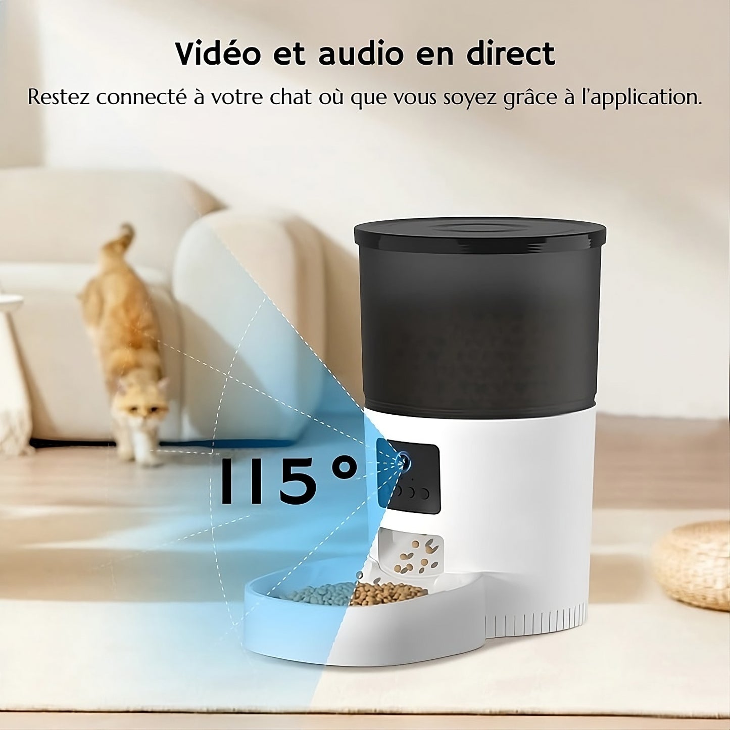 Distributeur de croquettes pour chat – automatique avec caméra et enregistreur vocal – TeckRoje One